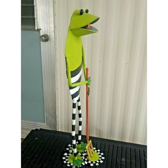 Garden frog sculpture 30" VTG Metal Lawn Yard Figurine hand-painted whimsical - Picture 7 of 12